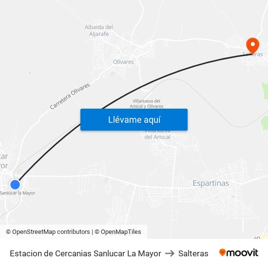 Estacion de Cercanias Sanlucar La Mayor to Salteras map