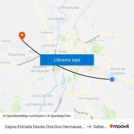 Cepsa Entrada Desde Ctra Dos Hermanas (V) to Salteras map