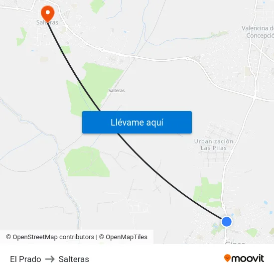 El Prado to Salteras map