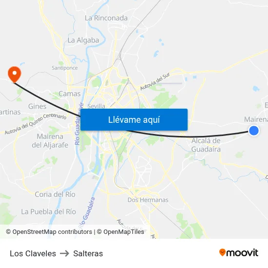 Los Claveles to Salteras map