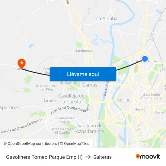 Gasolinera Torneo Parque Emp (I) to Salteras map