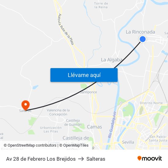 Av 28 de Febrero Los Brejidos to Salteras map