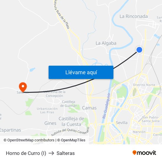 Horno de Curro (I) to Salteras map