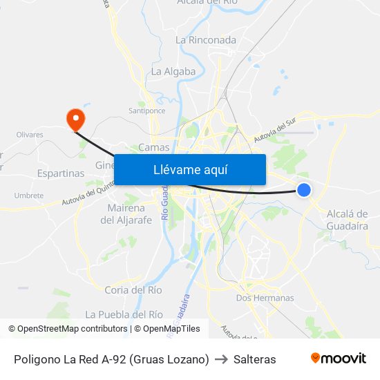 Poligono La Red A-92 (Gruas Lozano) to Salteras map