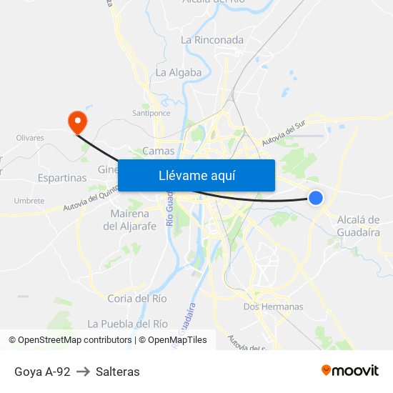 Goya A-92 to Salteras map