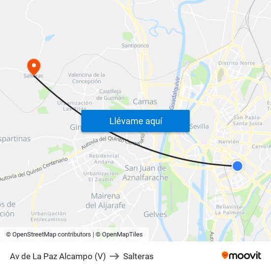 Av de La Paz Alcampo (V) to Salteras map
