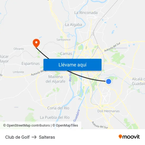 Club de Golf to Salteras map
