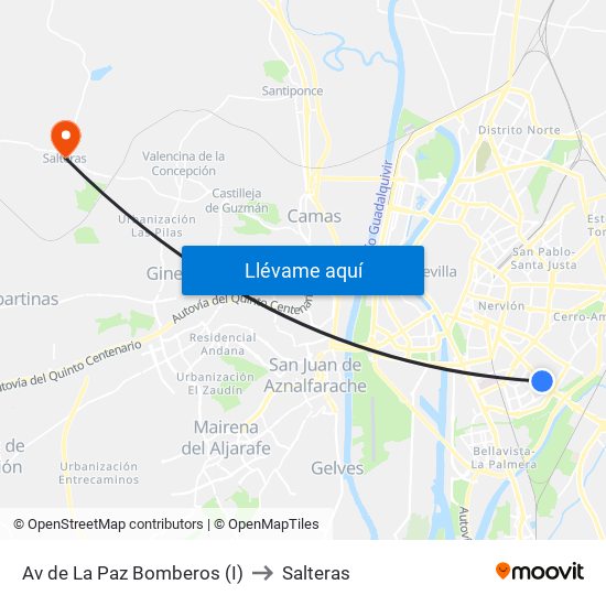 Av de La Paz Bomberos (I) to Salteras map