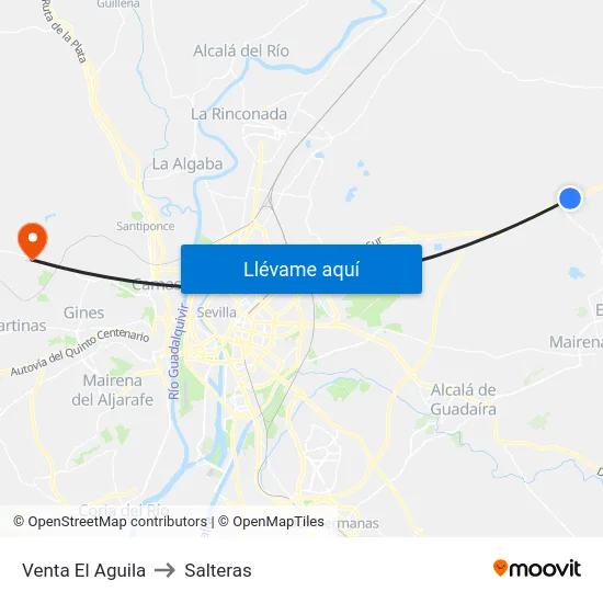Venta El Aguila to Salteras map
