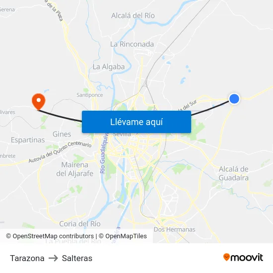 Tarazona to Salteras map