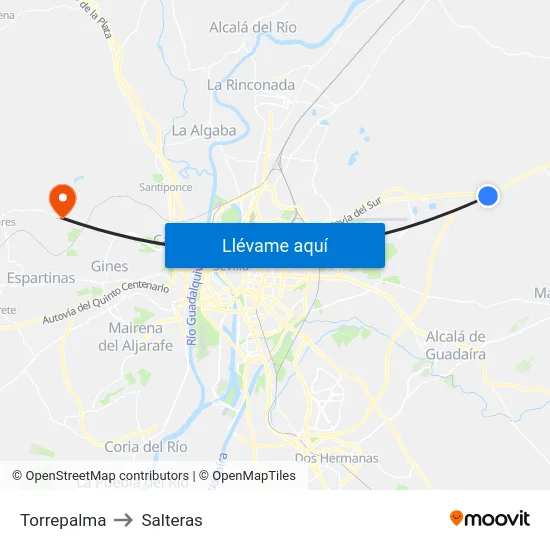 Torrepalma to Salteras map