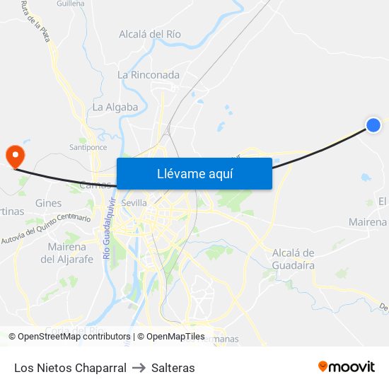 Los Nietos Chaparral to Salteras map