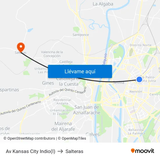 Av Kansas City Indio(I) to Salteras map