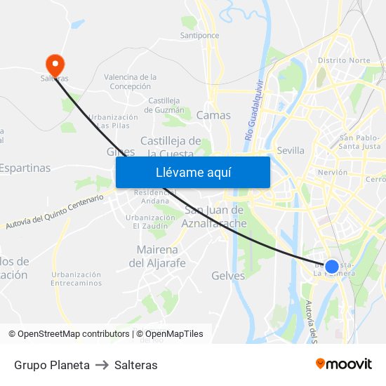 Grupo Planeta to Salteras map