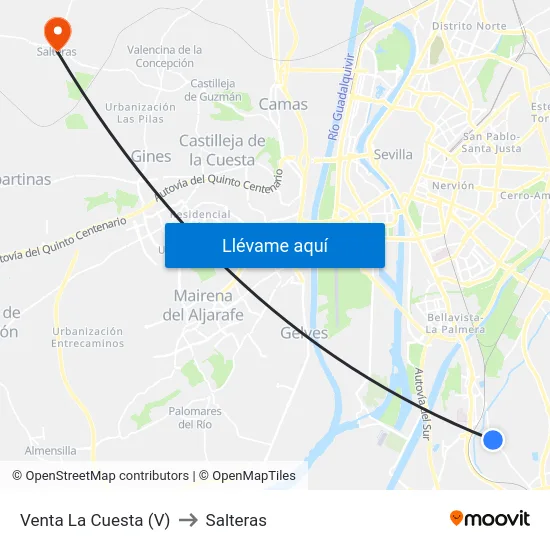 Venta La Cuesta (V) to Salteras map