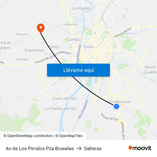 Av de Los Pirralos Pza Bruselas to Salteras map