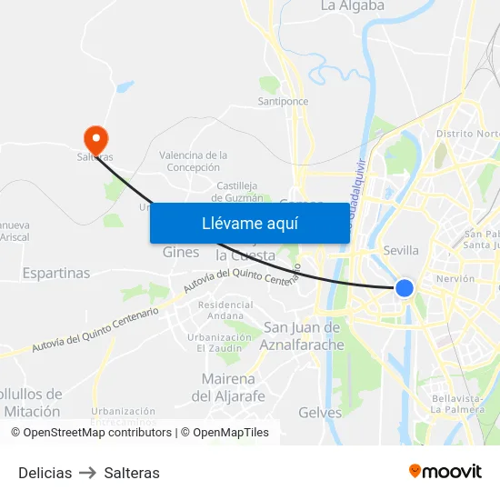 Delicias to Salteras map