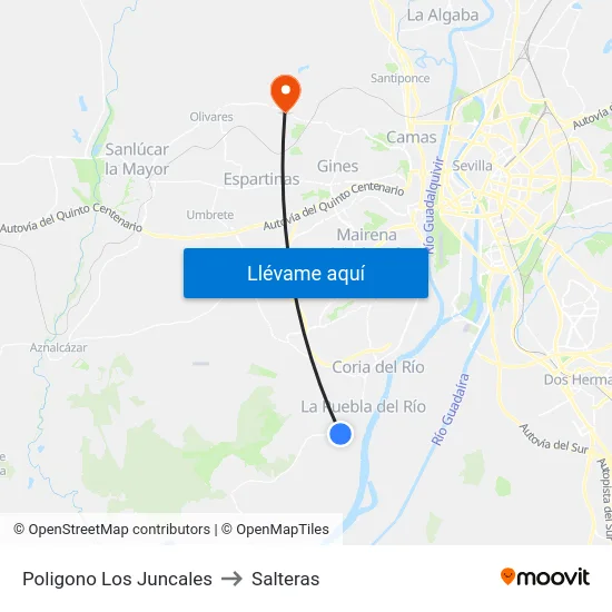 Poligono Los Juncales to Salteras map