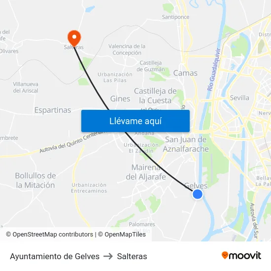 Ayuntamiento de Gelves to Salteras map