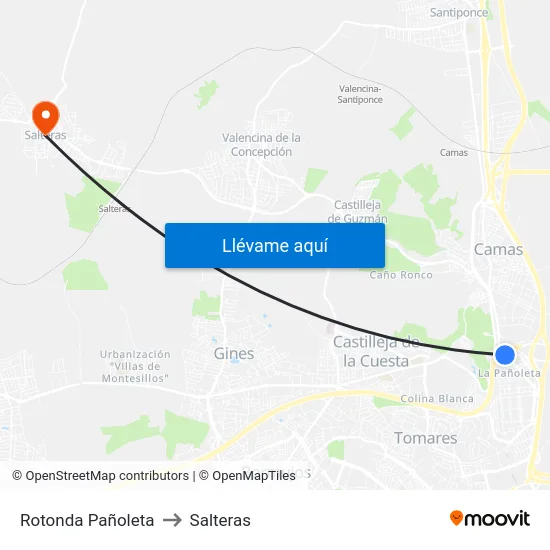 Rotonda Pañoleta to Salteras map