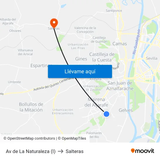 Av de La Naturaleza (I) to Salteras map