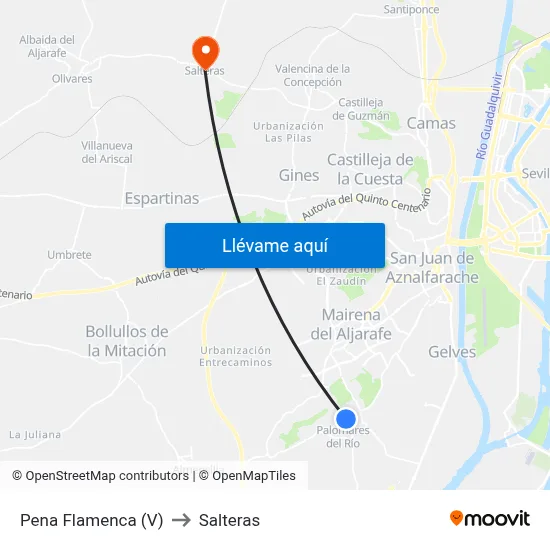 Pena Flamenca (V) to Salteras map