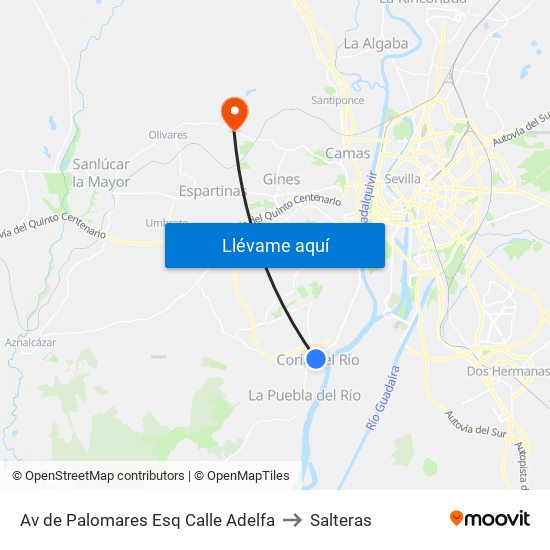 Av de Palomares Esq Calle Adelfa to Salteras map
