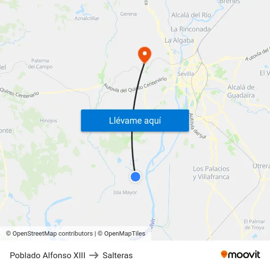 Poblado Alfonso XIII to Salteras map