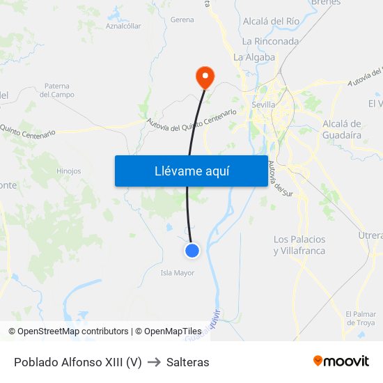 Poblado Alfonso XIII (V) to Salteras map
