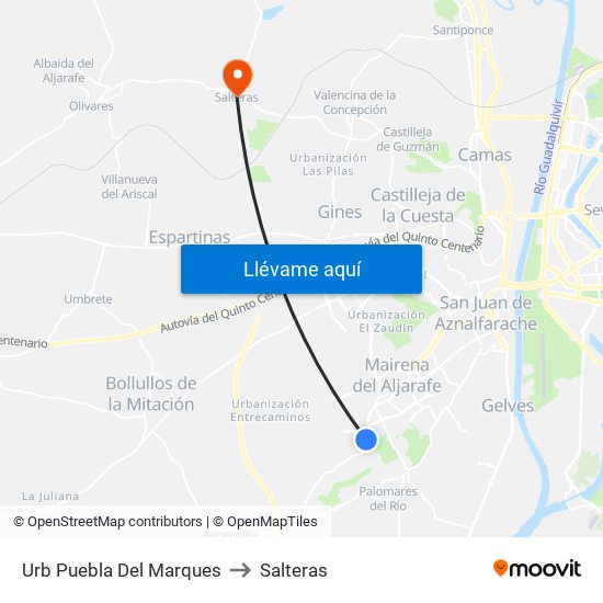 Urb Puebla Del Marques to Salteras map