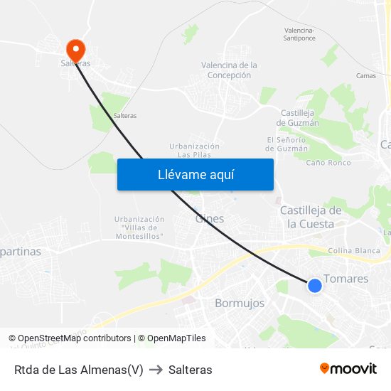 Rtda de Las Almenas(V) to Salteras map