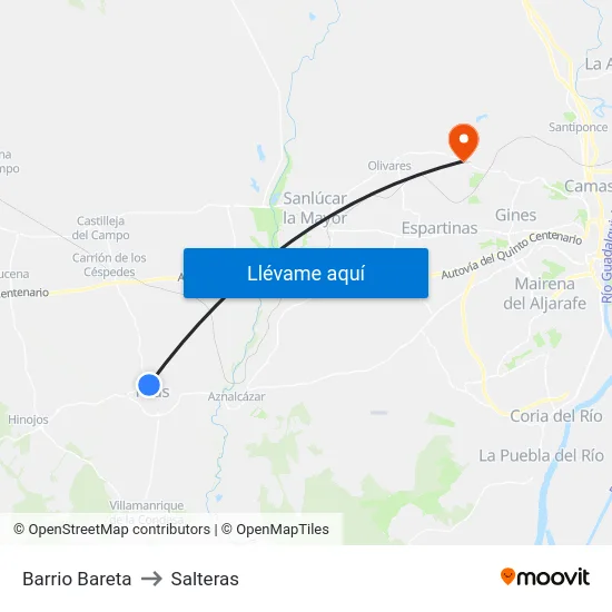 Barrio Bareta to Salteras map