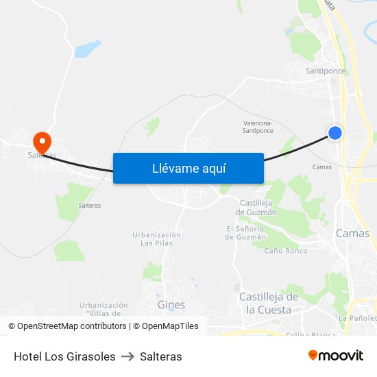 Hotel Los Girasoles to Salteras map