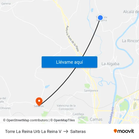 Torre La Reina Urb La Reina V to Salteras map