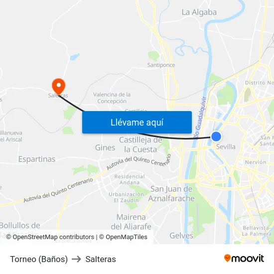 Torneo (Baños) to Salteras map