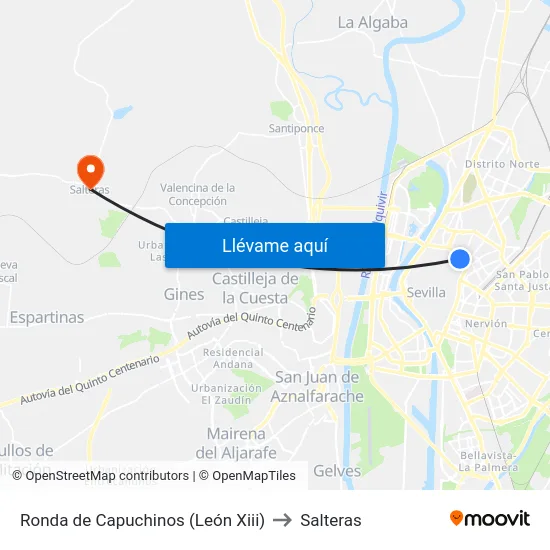 Ronda de Capuchinos (León Xiii) to Salteras map