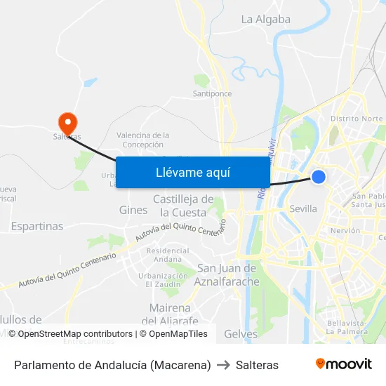 Parlamento de Andalucía (Macarena) to Salteras map