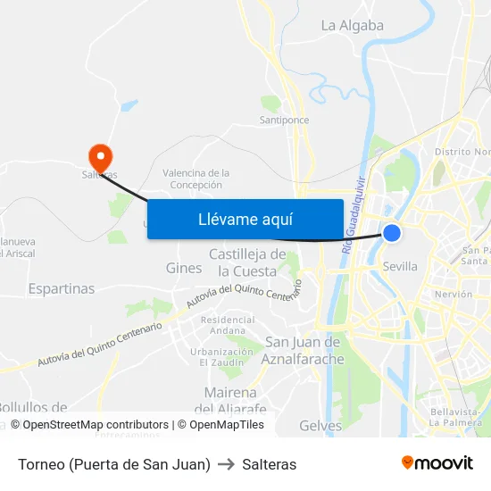 Torneo (Puerta de San Juan) to Salteras map