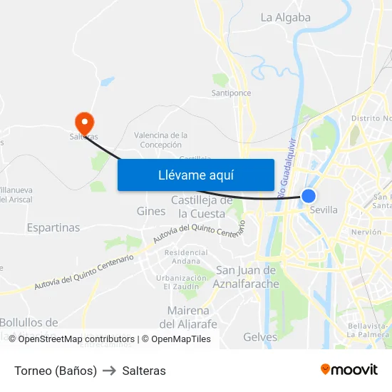 Torneo (Baños) to Salteras map