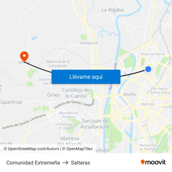 Comunidad Extremeña to Salteras map