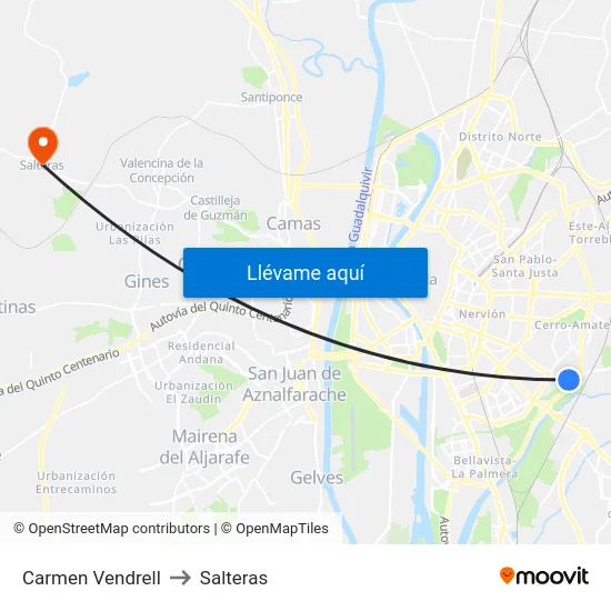 Carmen Vendrell to Salteras map