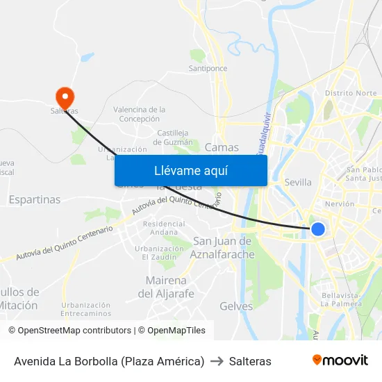 Avenida La Borbolla (Plaza América) to Salteras map