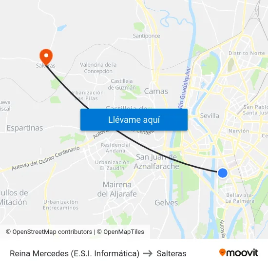 Reina Mercedes (E.S.I. Informática) to Salteras map