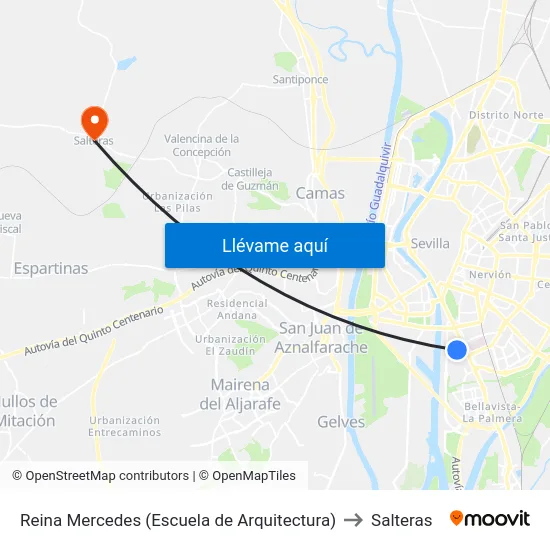 Reina Mercedes (Escuela de Arquitectura) to Salteras map