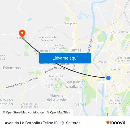 Avenida La Borbolla (Felipe II) to Salteras map