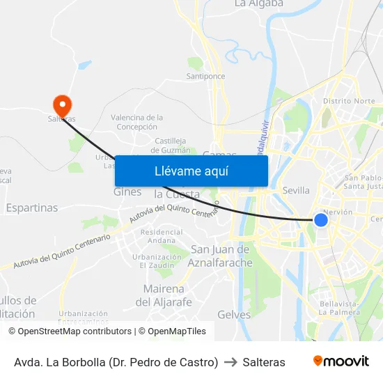 Avda. La Borbolla (Dr. Pedro de Castro) to Salteras map