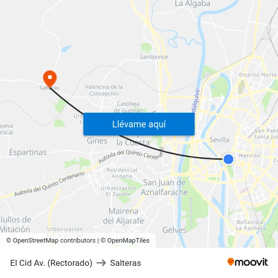 El Cid Av. (Rectorado) to Salteras map
