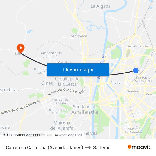 Carretera Carmona (Avenida Llanes) to Salteras map