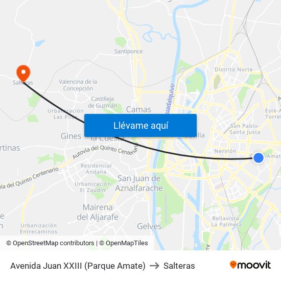Avenida Juan XXIII (Parque Amate) to Salteras map