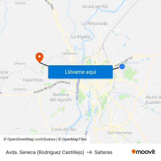Avda. Seneca (Rodriguez Castillejo) to Salteras map